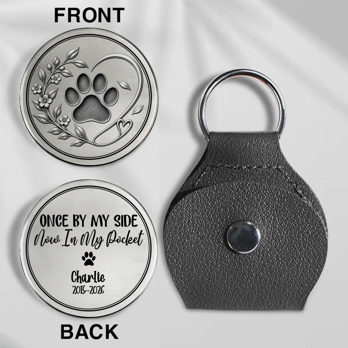 Personalized Pet Memorial Pocket Hug With Paw Print And Leather Holder