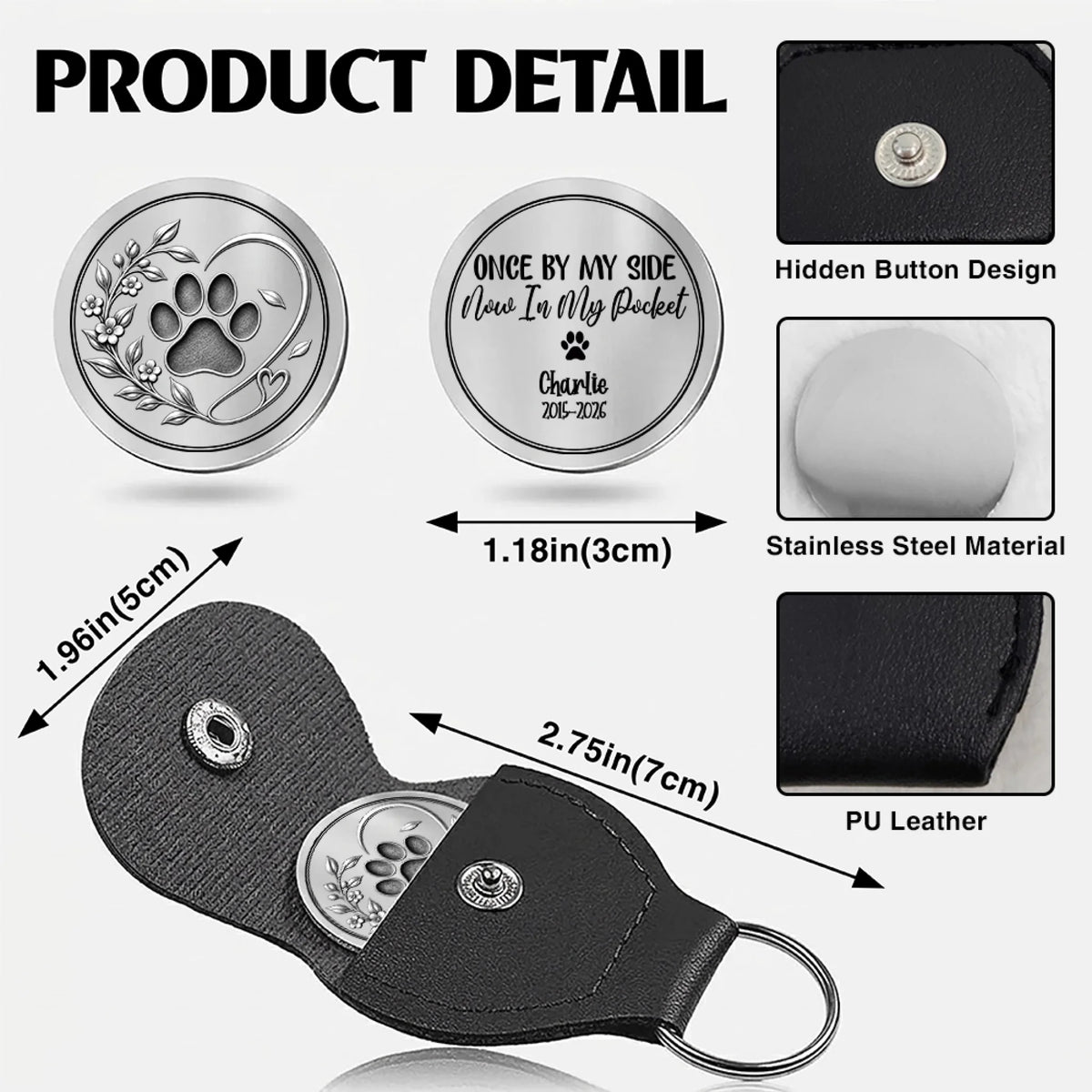 Personalized Pet Pocket Hug Token Product Details And Size