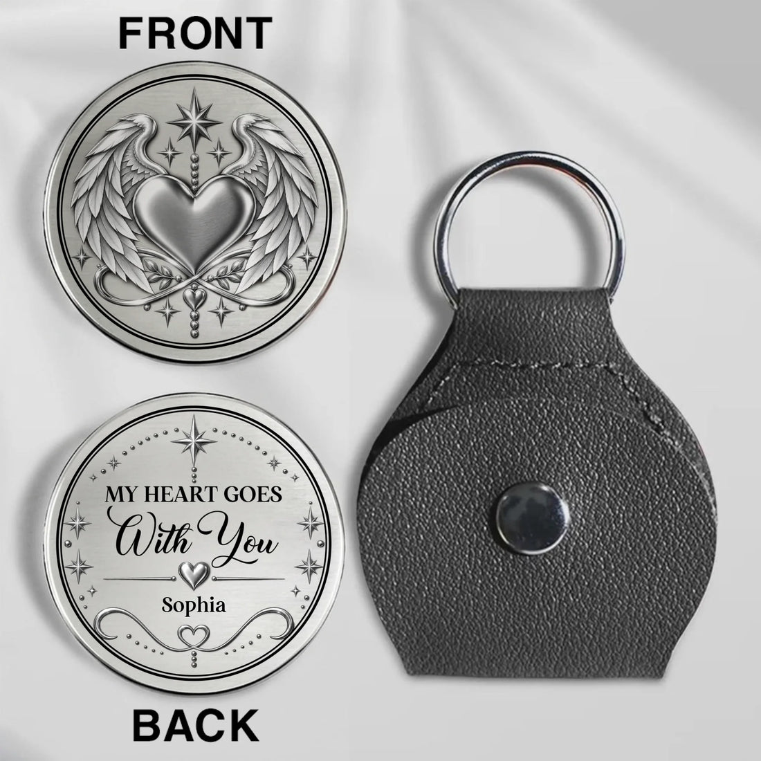 Personalized My Heart Goes With You Pocket Hug With Leather Holder