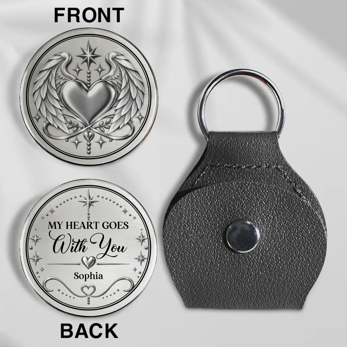 Personalized My Heart Goes With You Pocket Hug With Leather Holder