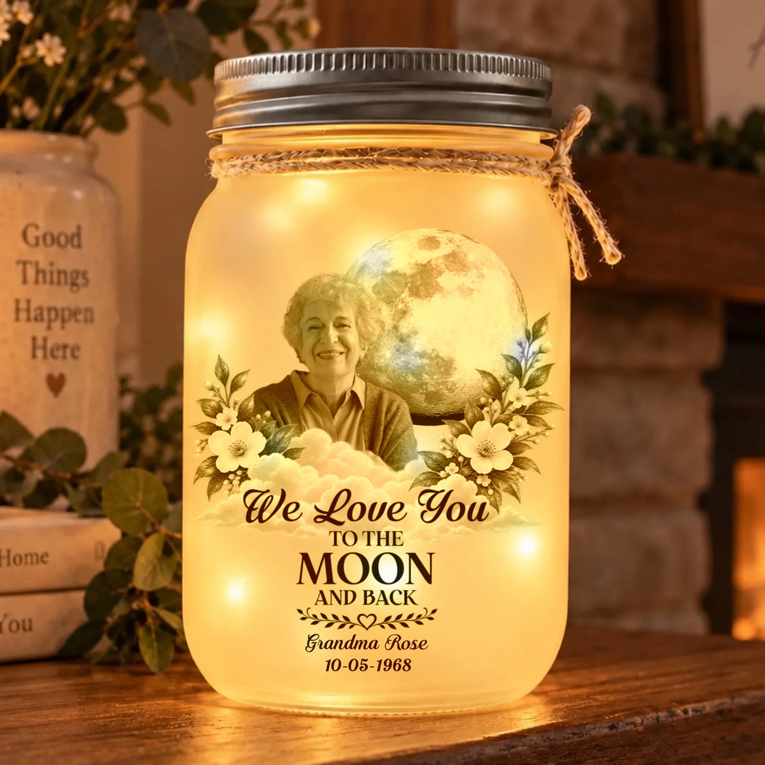 Personalized Love You To The Moon Mason Jar Light With Photo