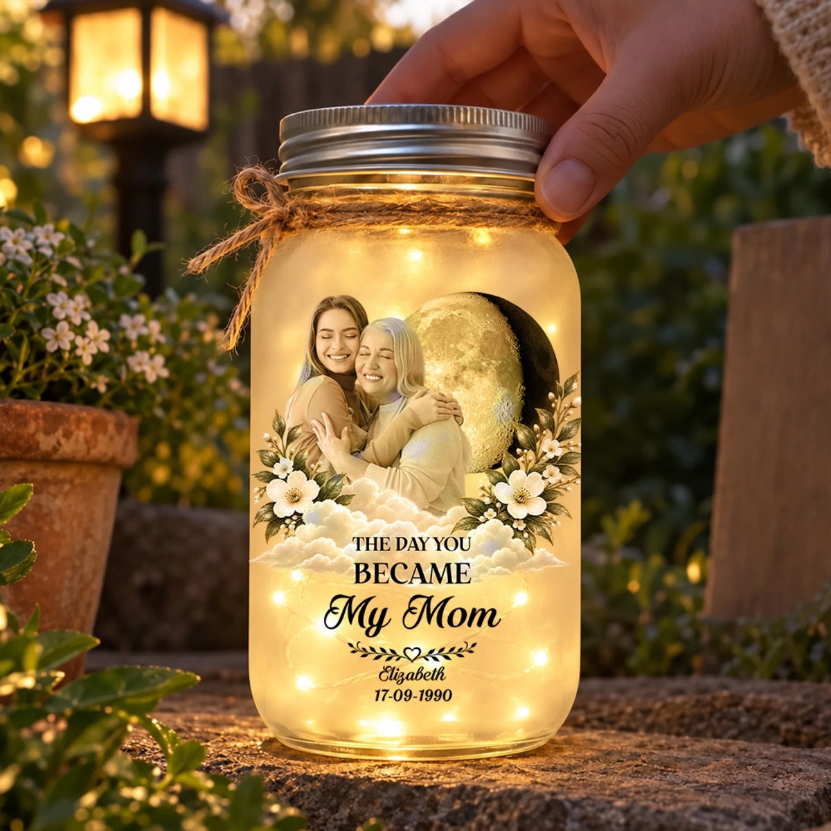 Personalized Photo Mason Jar Light Gift For Mom