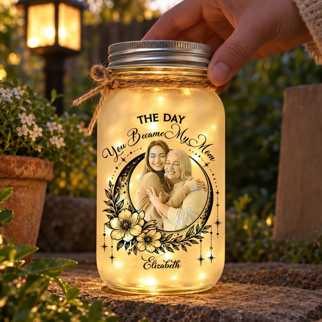 Personalized The Day You Became My Mom Mason Jar Light