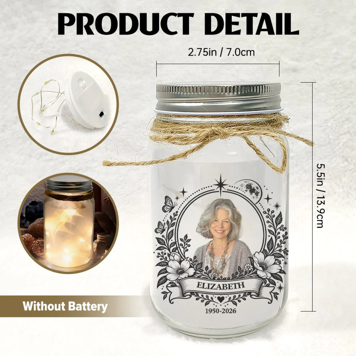 Personalized 16 Oz Glass Mason Jar Light Product Details
