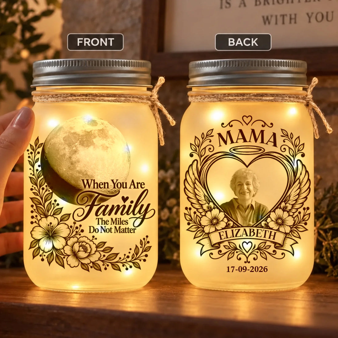 Personalized When You Are Family Mason Jar Light With Photo