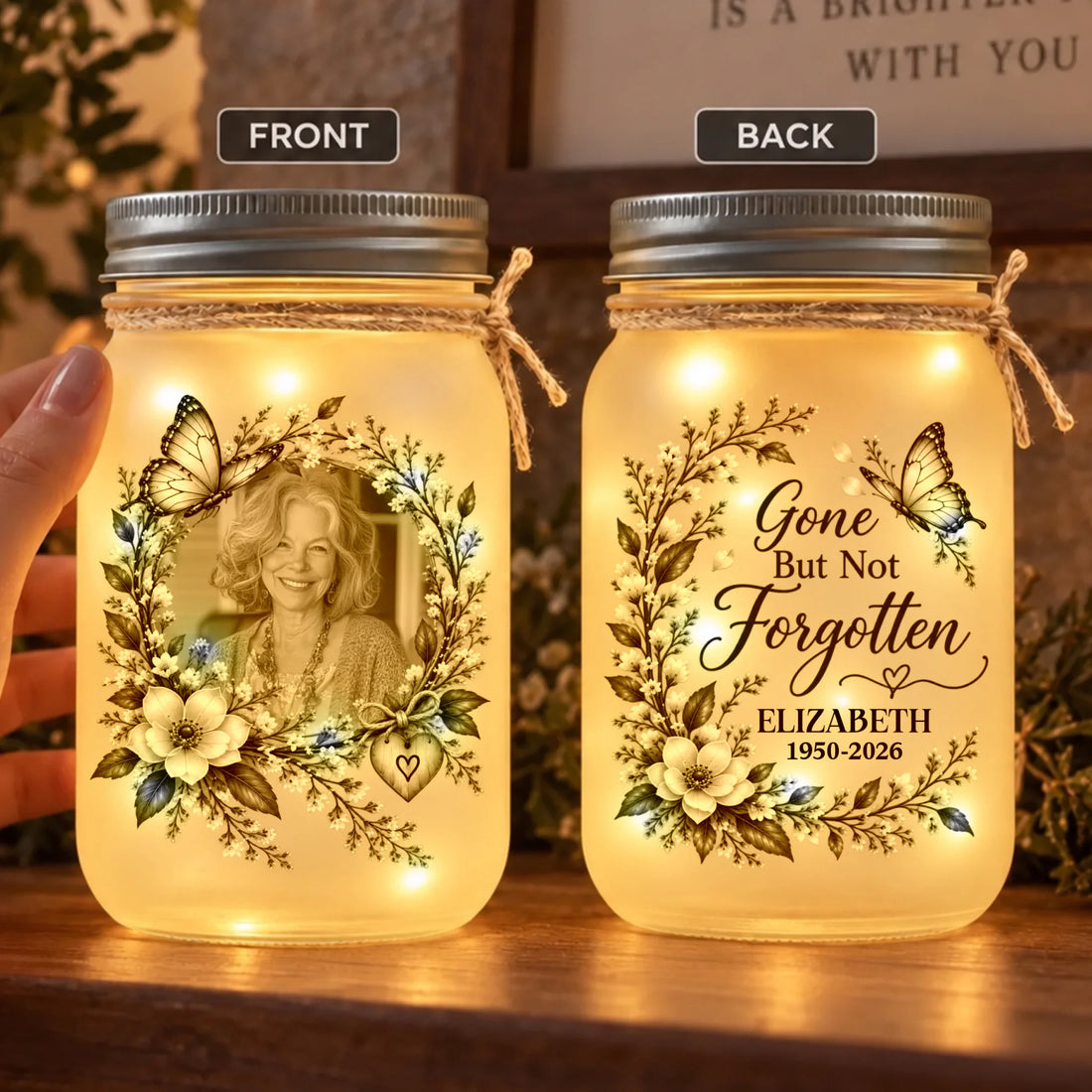Personalized Gone But Not Forgotten Memorial Mason Jar Light