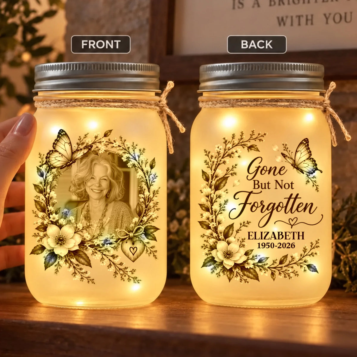 Personalized Gone But Not Forgotten Memorial Mason Jar Light