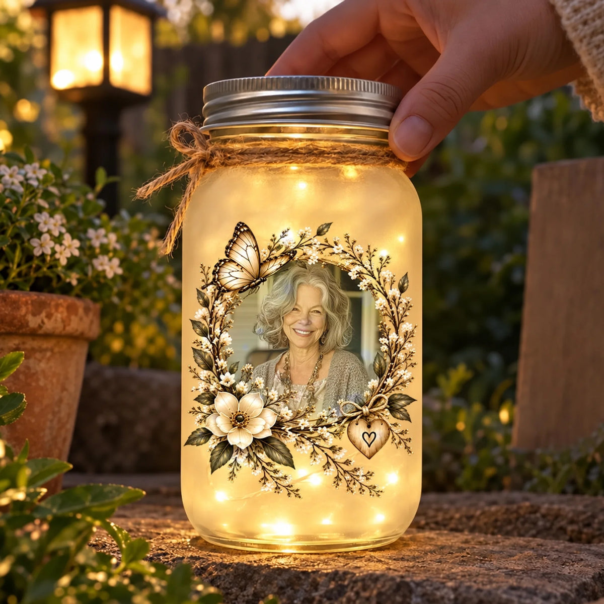 Personalized Photo Memorial Mason Jar Light for Loved One