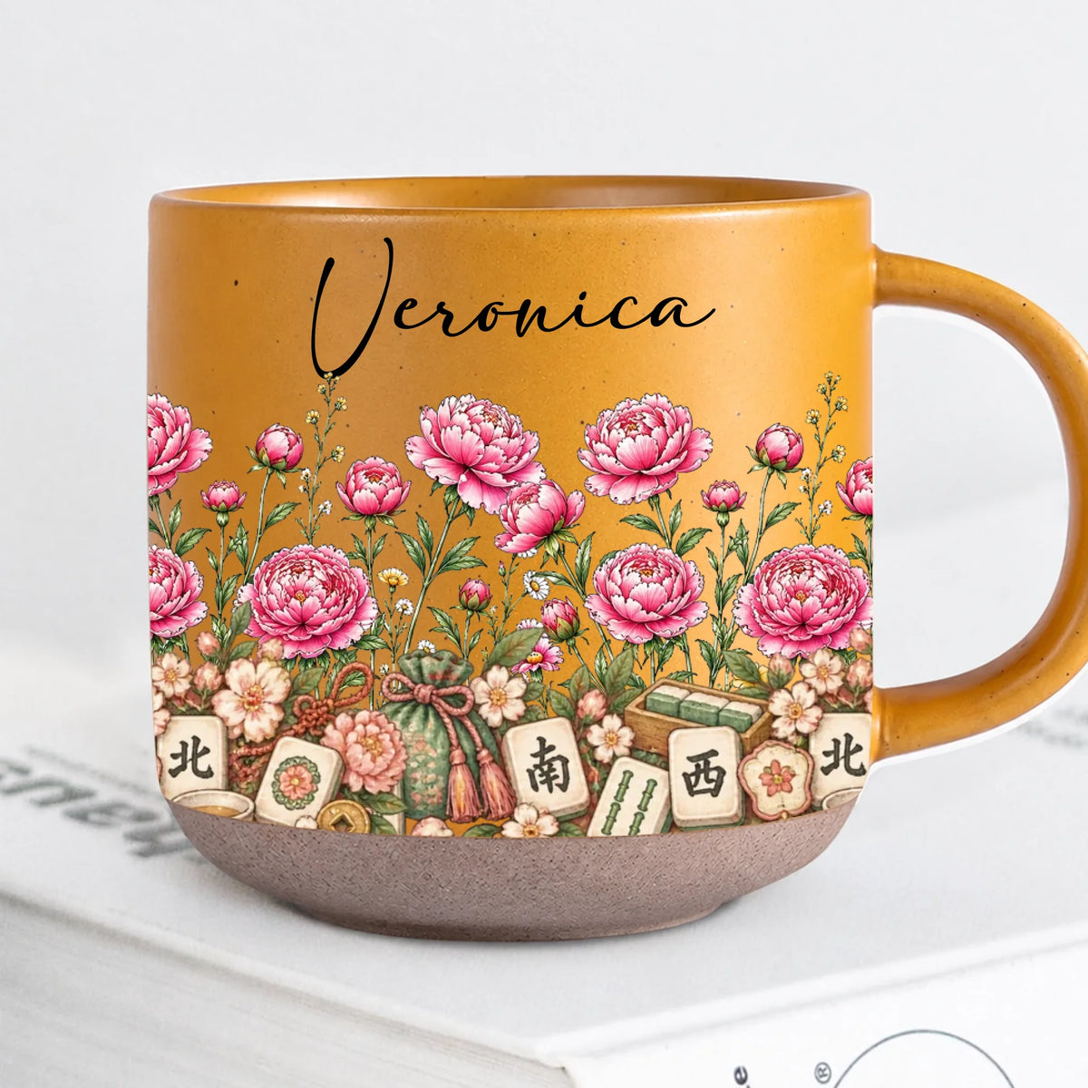 Personalized Yellow Mahjong Birth Month Flower Mug
