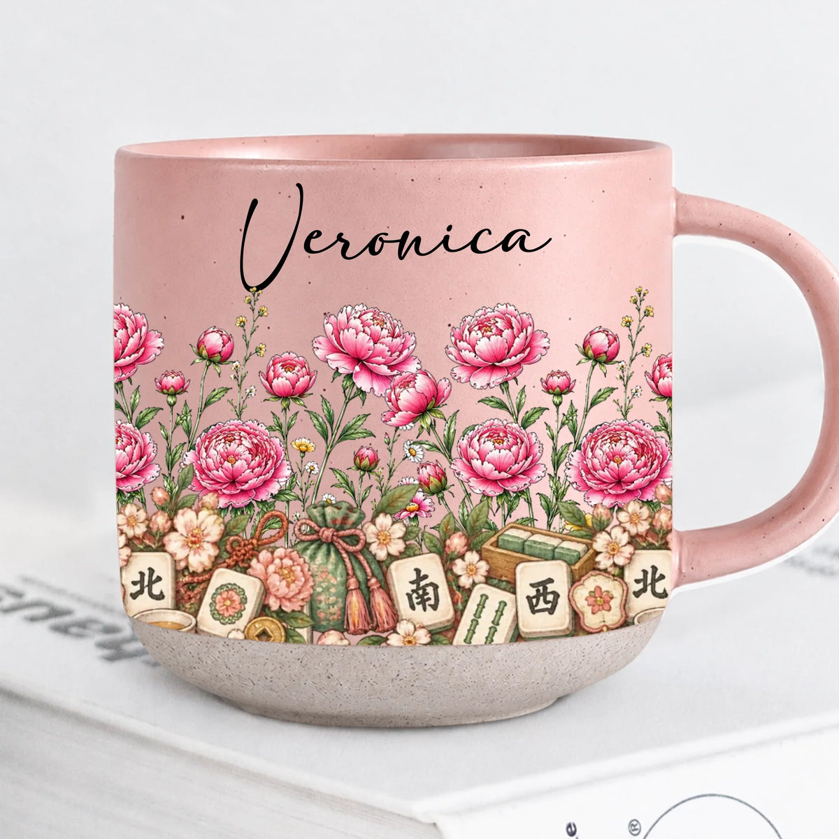 Personalized Pink Mahjong Pottery Mug Gift