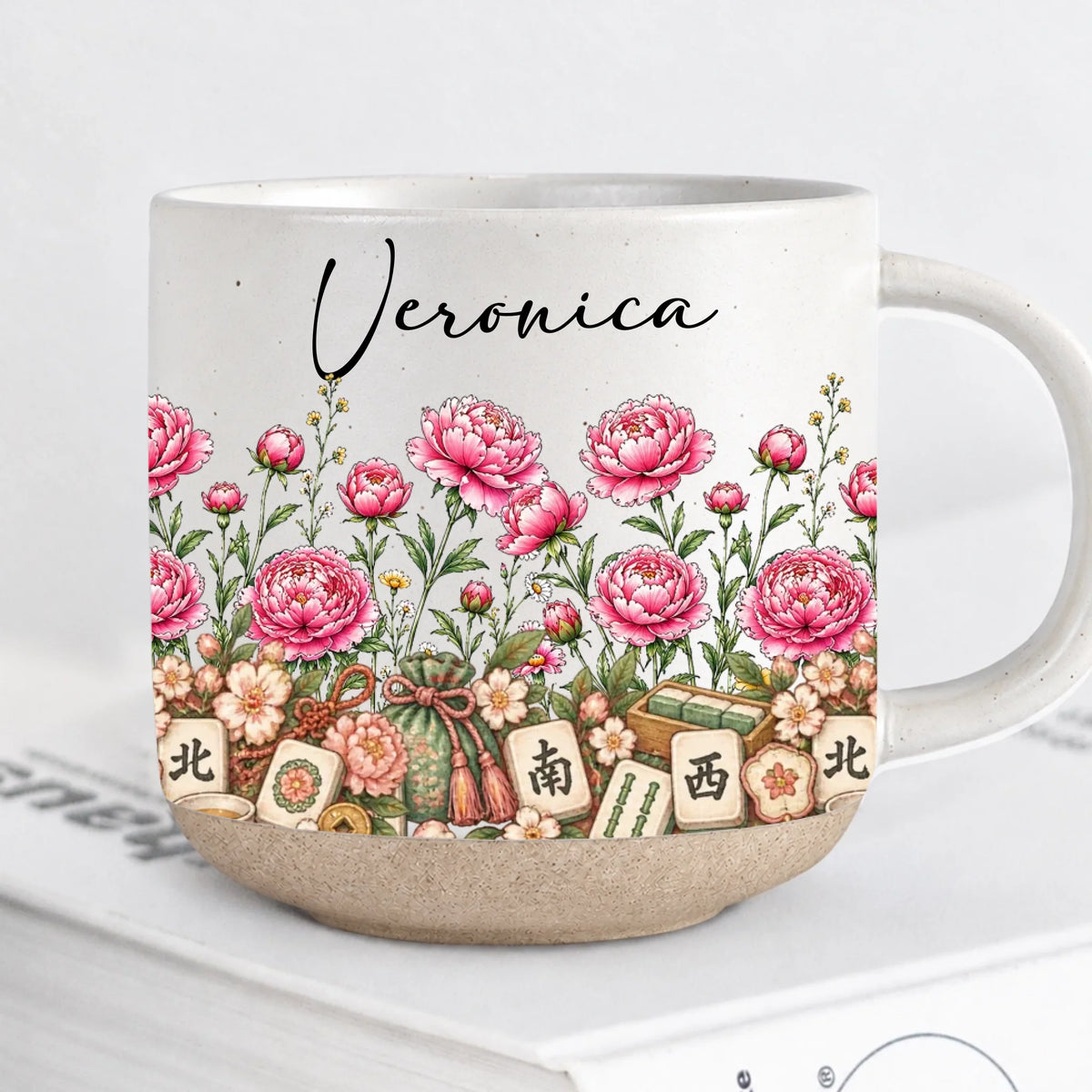 Personalized Mahjong Birth Month Flower Pottery Mug With Name