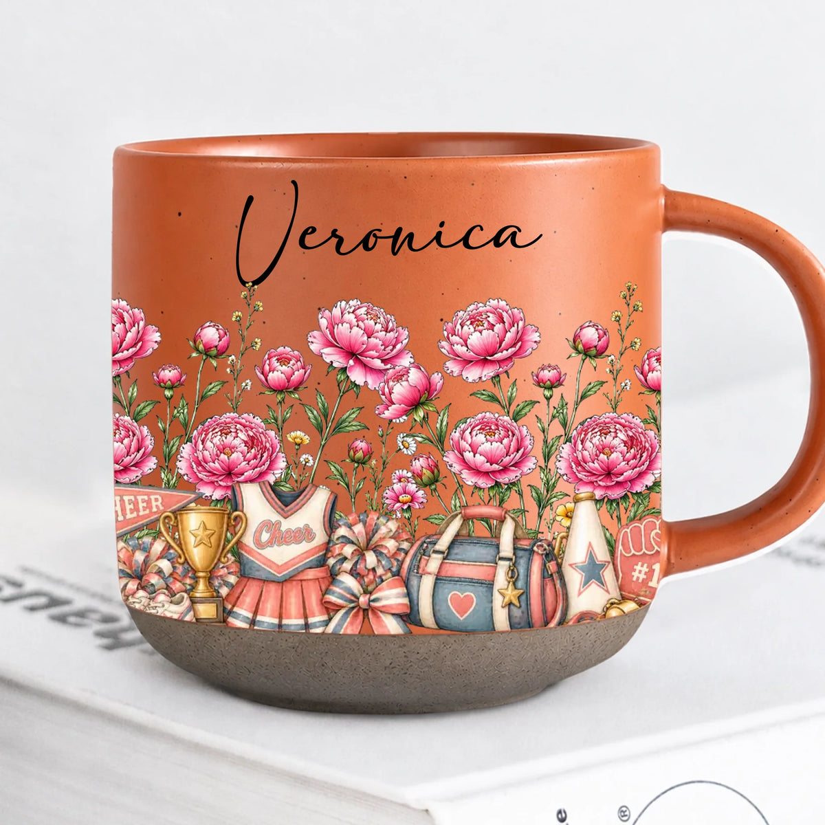Personalized Orange Cheerleader Pottery Mug
