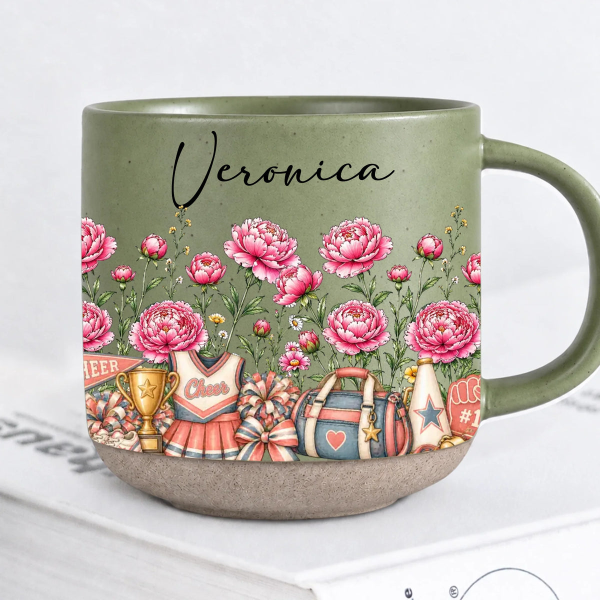 Personalized Green Cheerleader Floral Mug