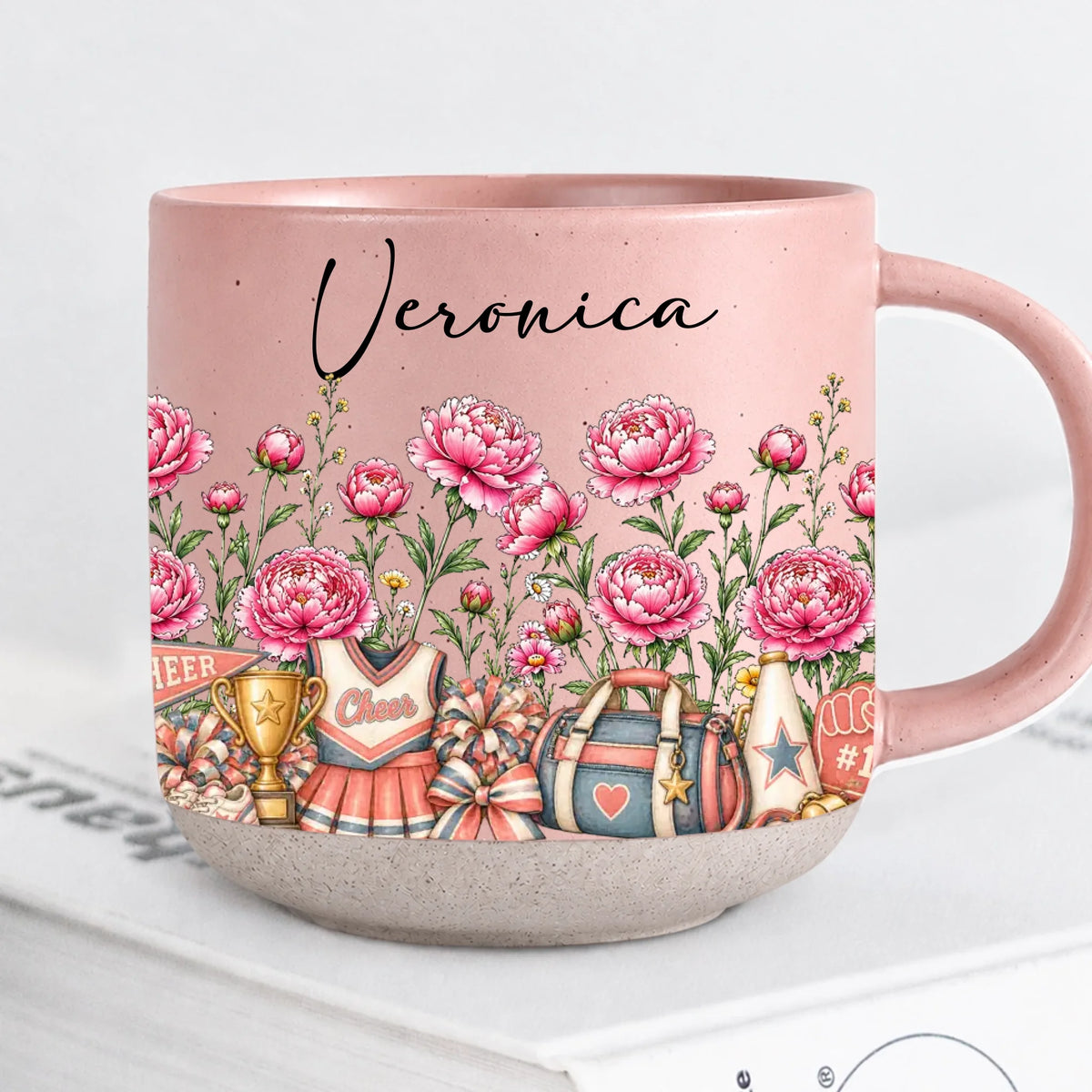 Personalized Pink Cheerleader Birth Flower Mug