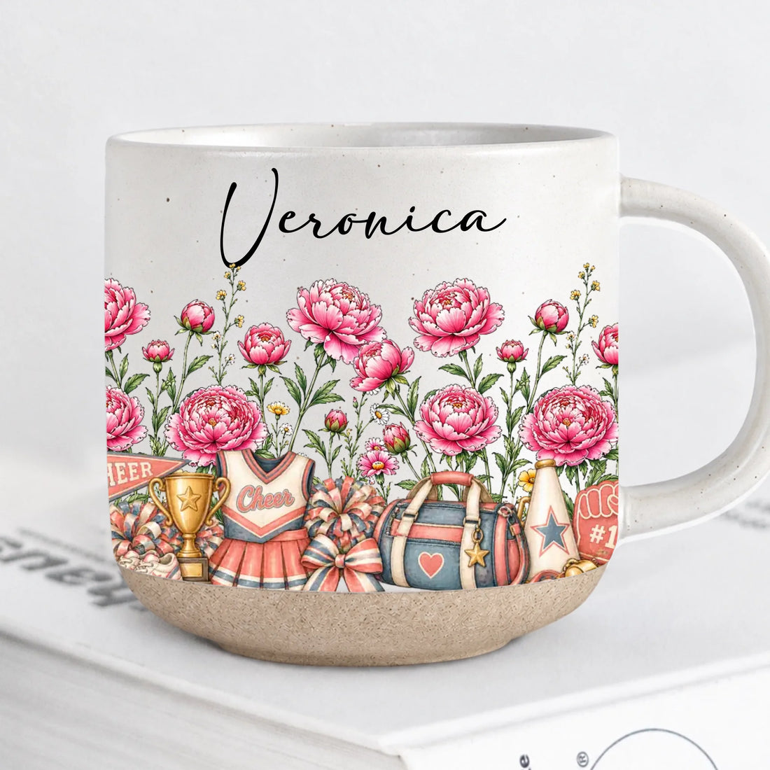 Personalized Cheerleader Birth Month Flower Pottery Mug With Name