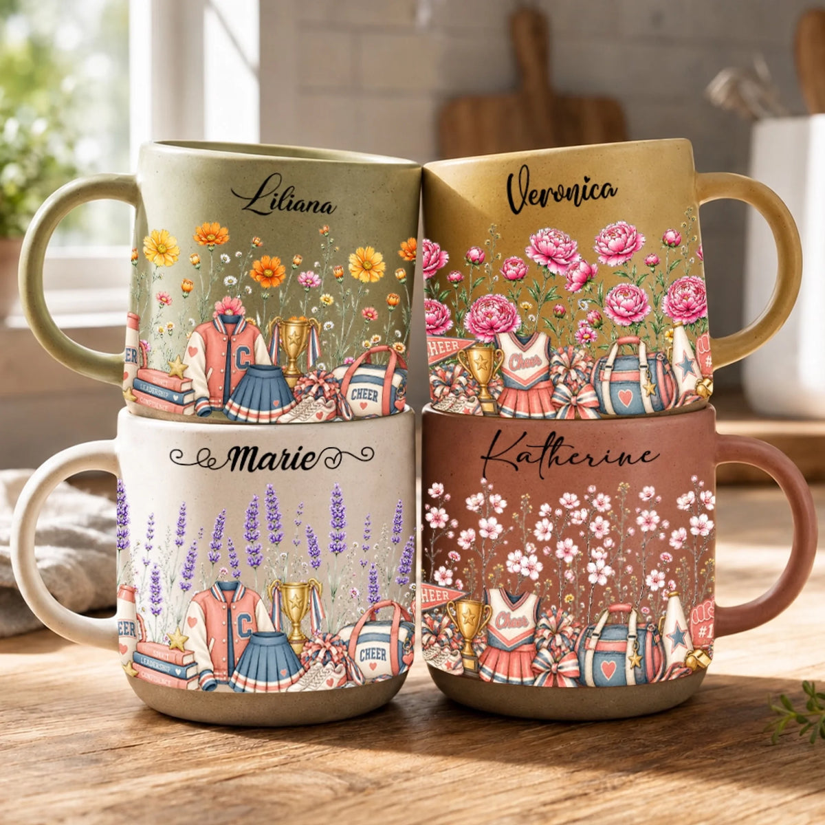 Personalized Cheerleader Mugs With Birth Month Flowers
