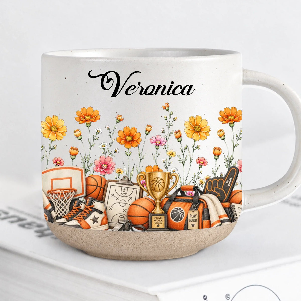Personalized Basketball Birth Month Flower Pottery Mug With Name
