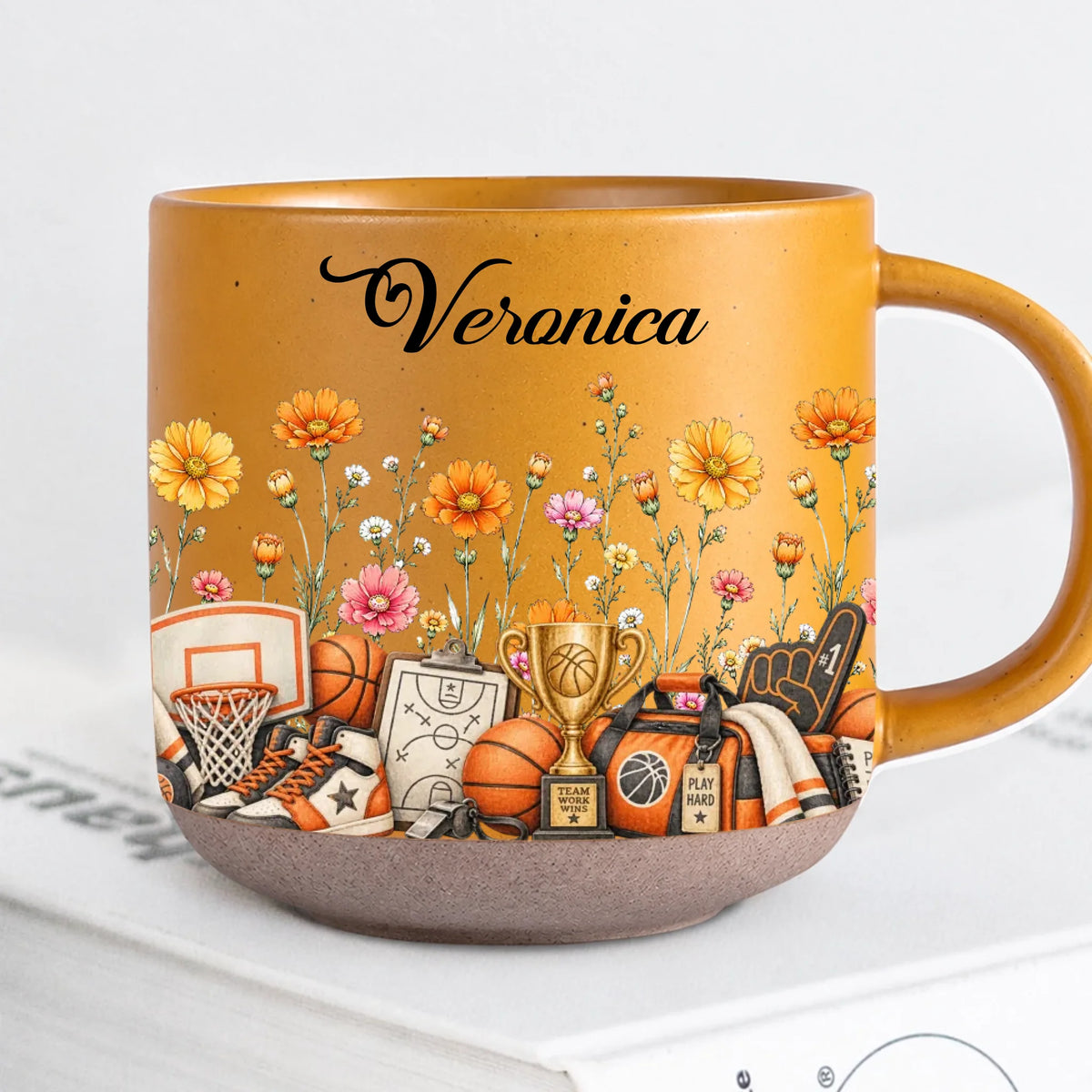 Personalized Yellow Basketball Birth Month Flower Mug