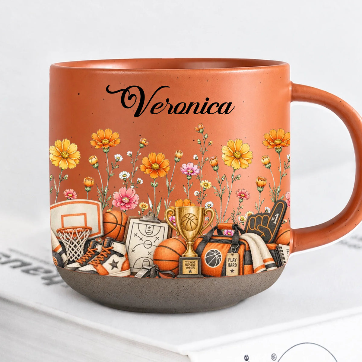 Personalized Orange Basketball Pottery Mug With Name