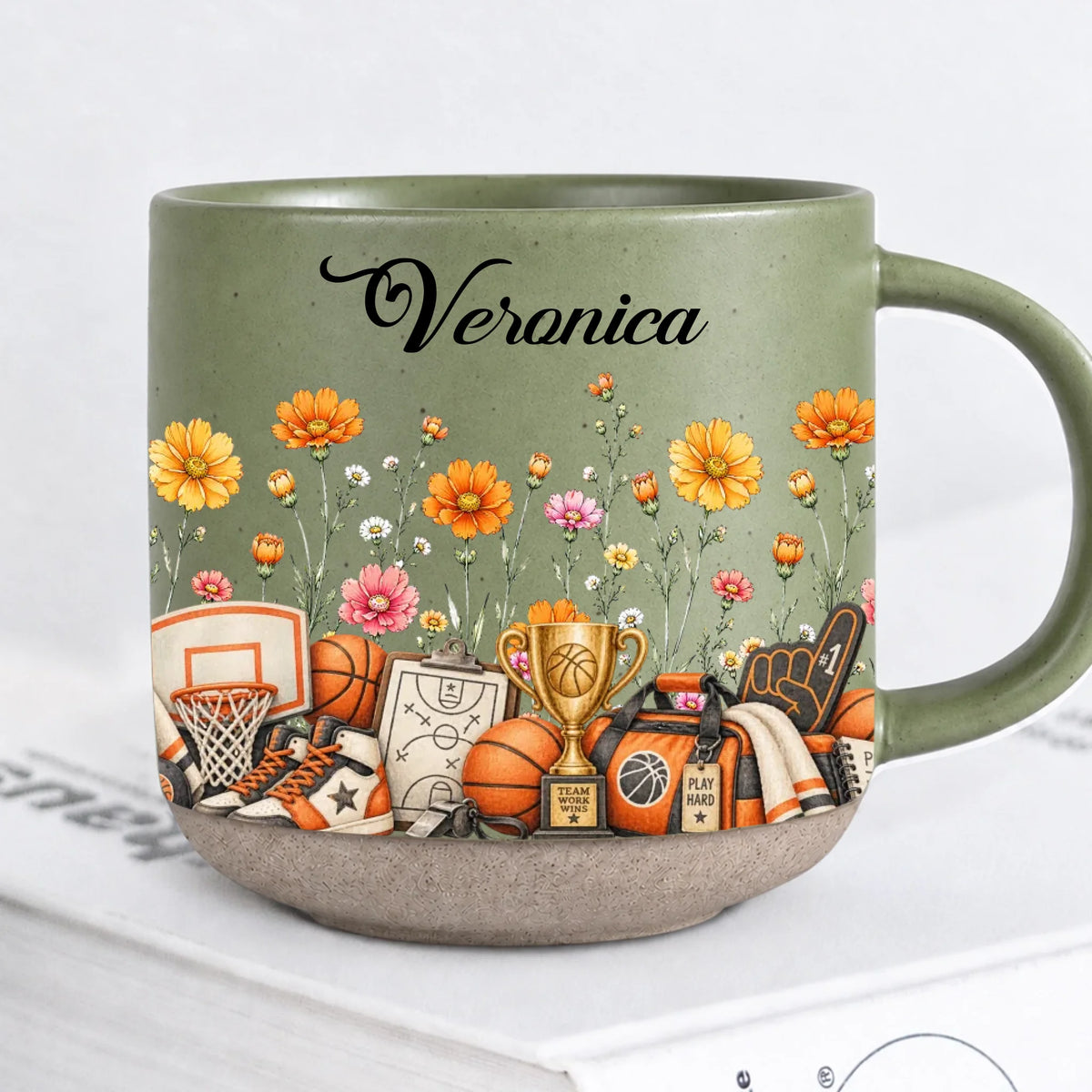 Personalized Green Basketball Birth Flower Mug