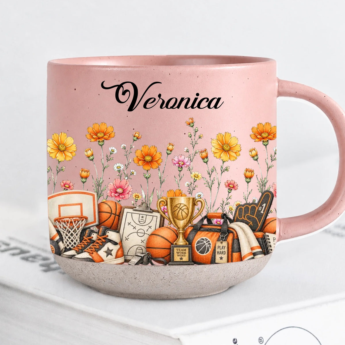 Personalized Pink Basketball Floral Mug