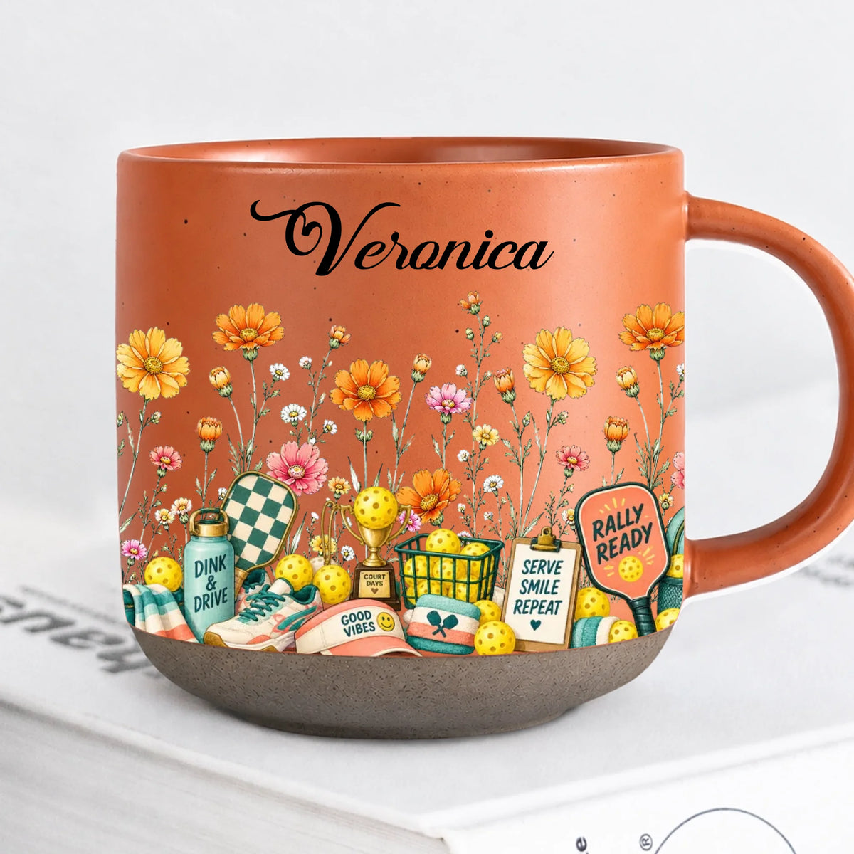 Personalized Orange Pickleball Birth Month Flower Mug