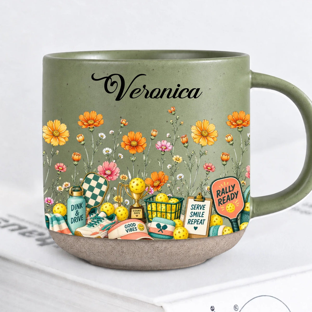 Personalized Green Pickleball Floral Mug With Name