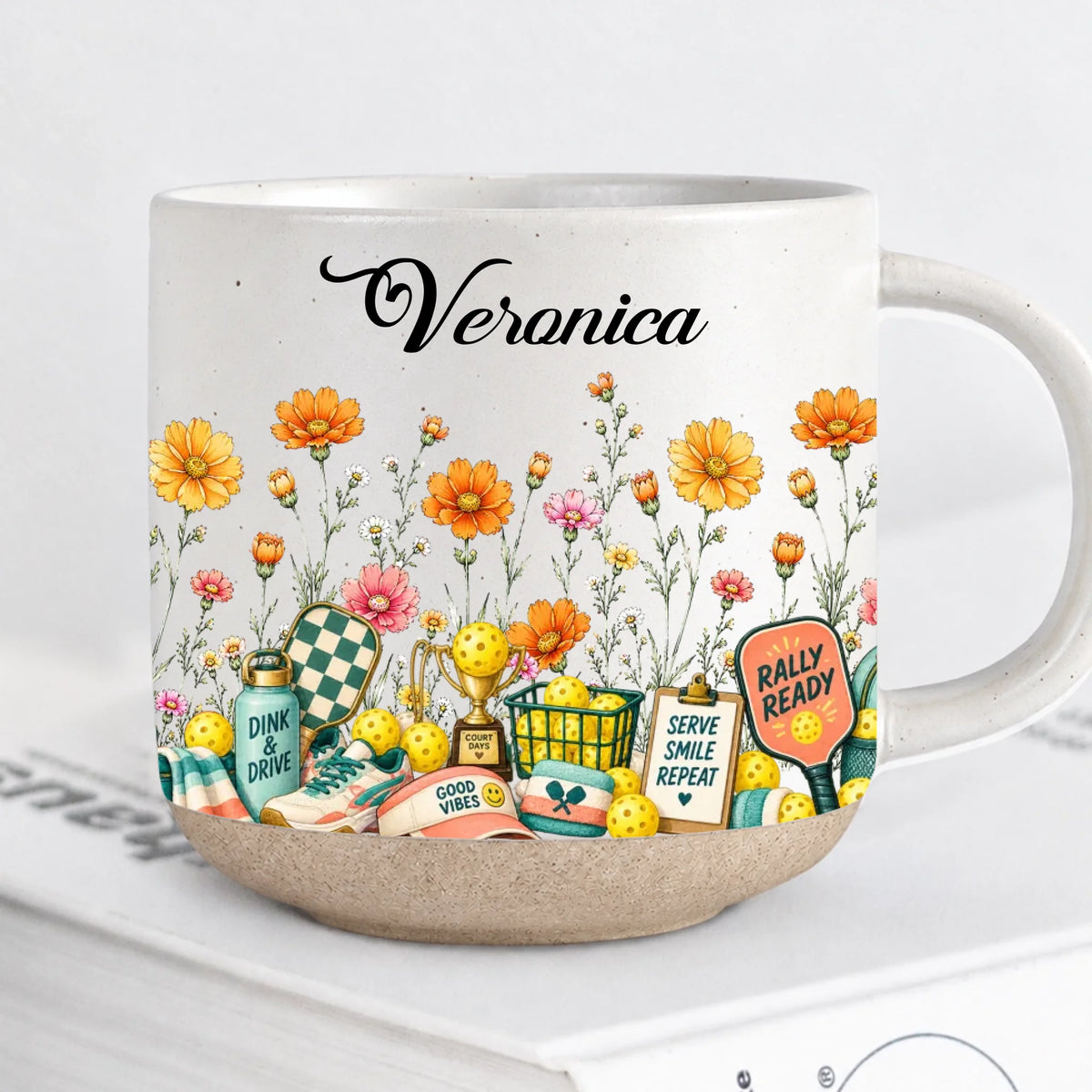 Personalized Pickleball Birth Month Flower Pottery Mug With Name