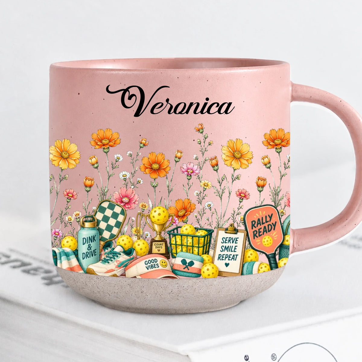 Personalized Pink Pickleball Birth Flower Mug