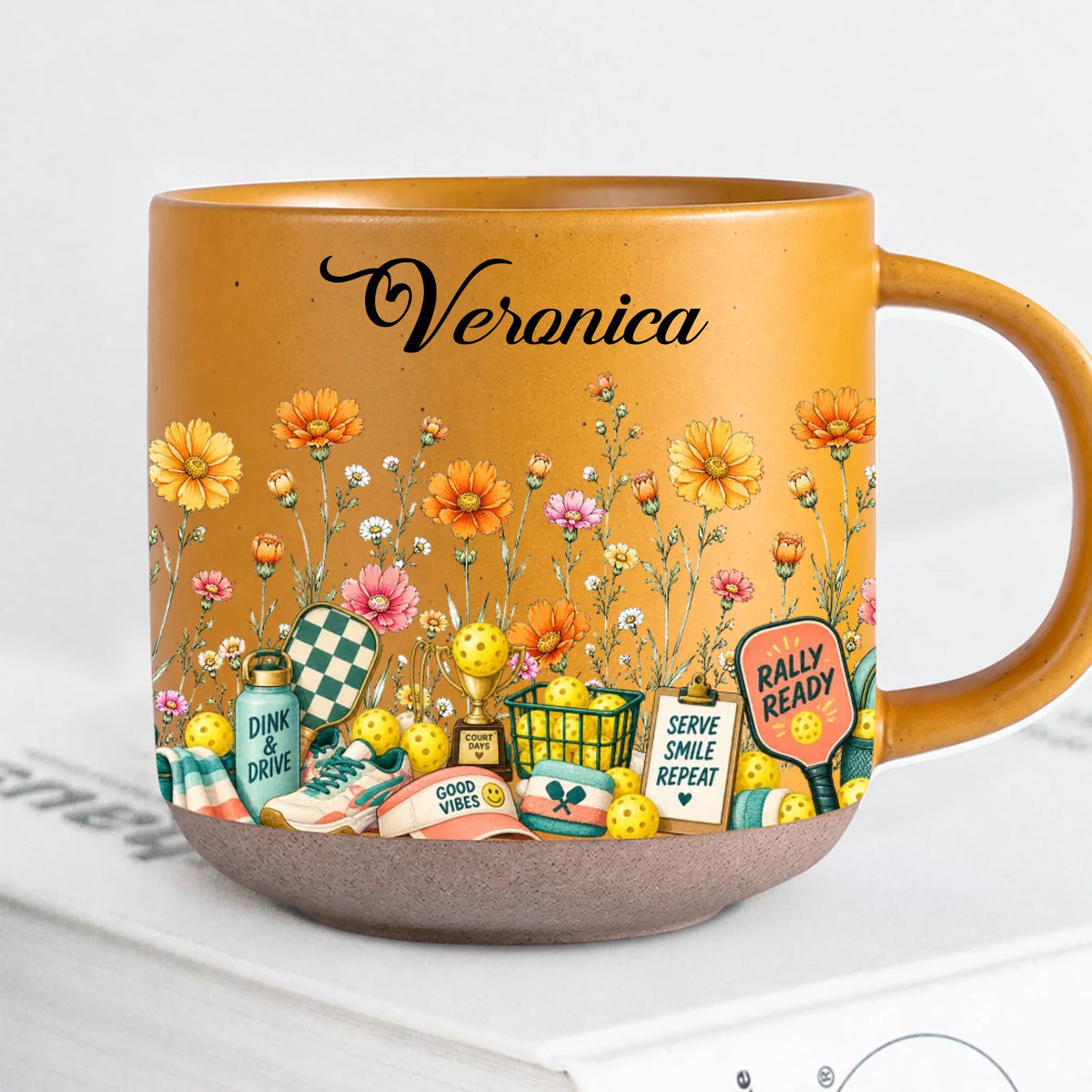 Personalized Yellow Pickleball Pottery Mug With Name