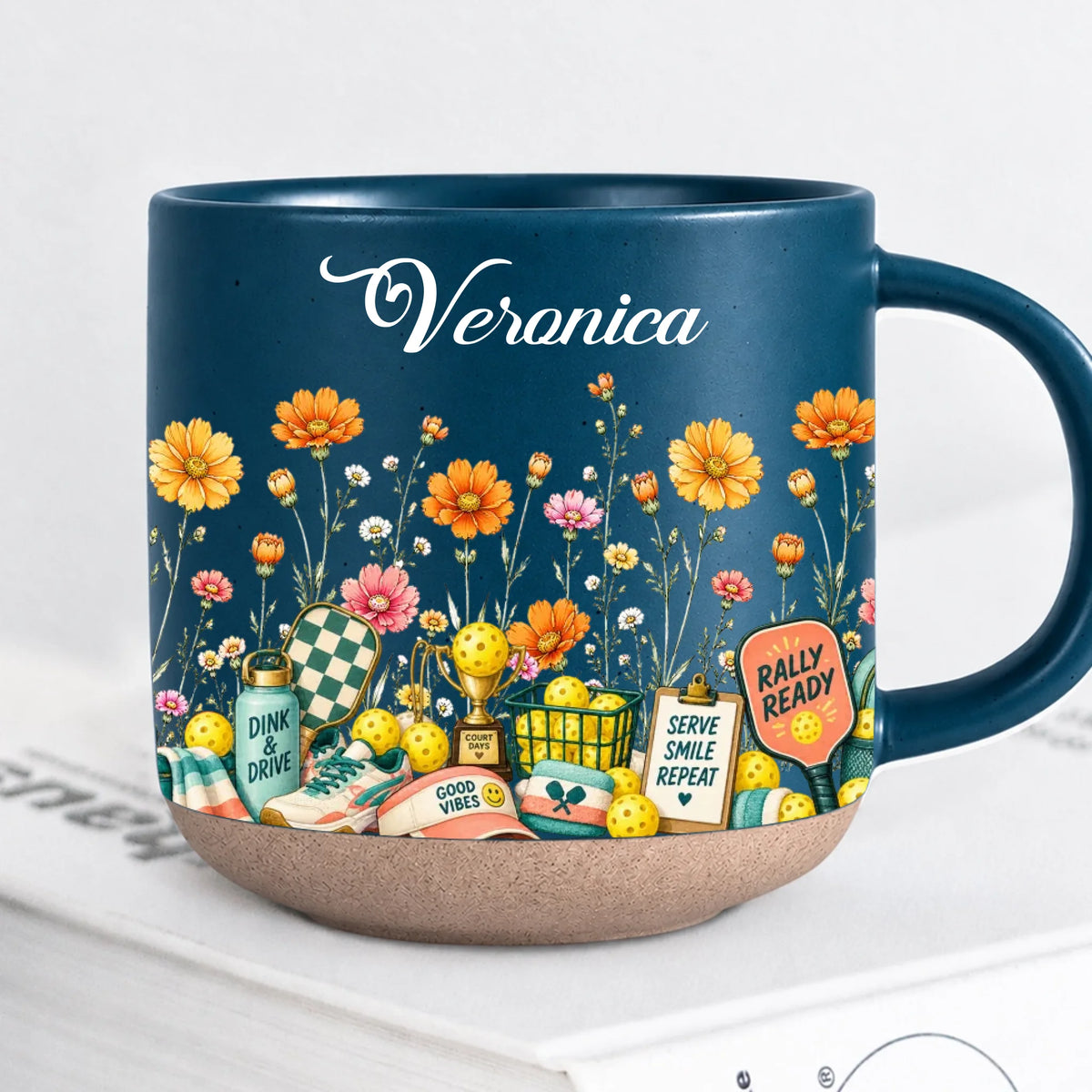 Personalized Dark Blue Pickleball Birth Flower Mug