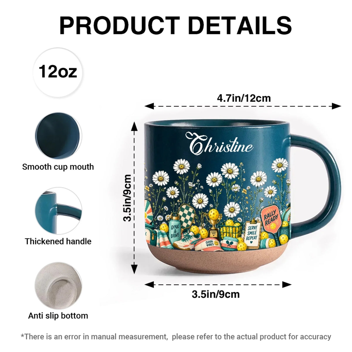 12 Oz Personalized Pickleball Pottery Mug Product Details