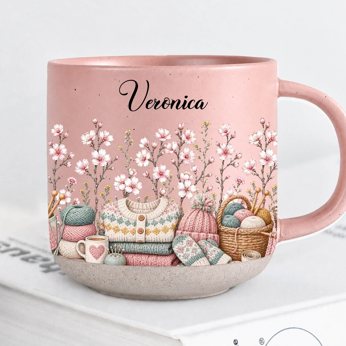 Personalized Pink Sewing Birth Month Flower Mug