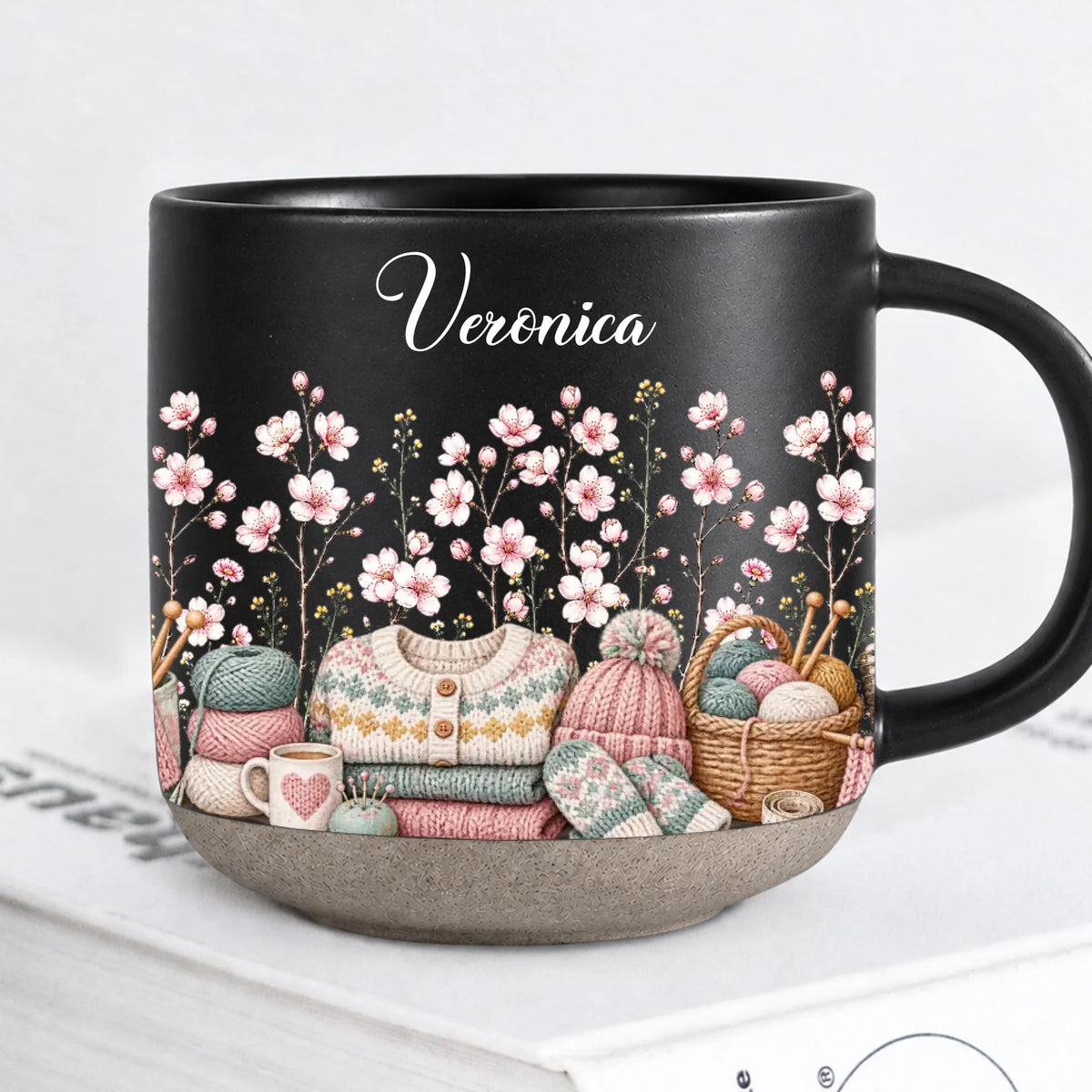 Personalized Black Sewist Mug With Birth Month Flowers
