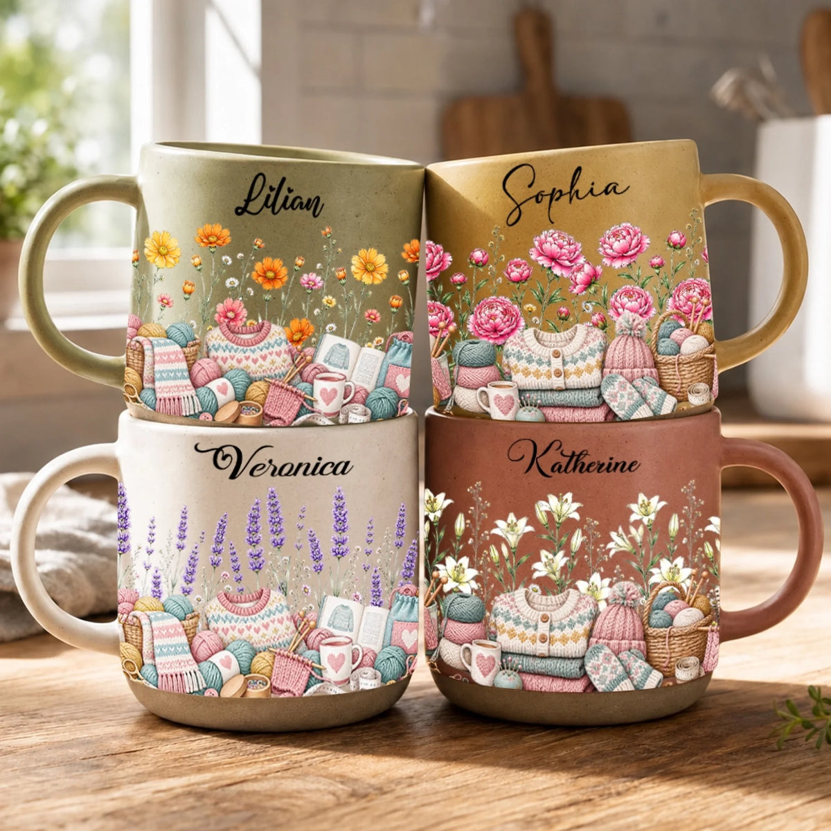 Personalized Sewing Mugs With Birth Month Flowers