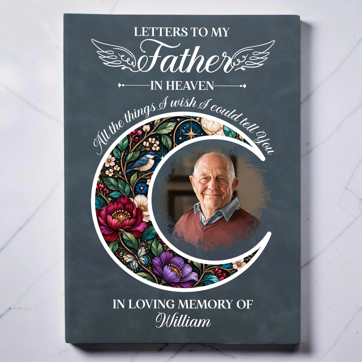 Dark Blue Personalized Dad Memorial Leather Journal