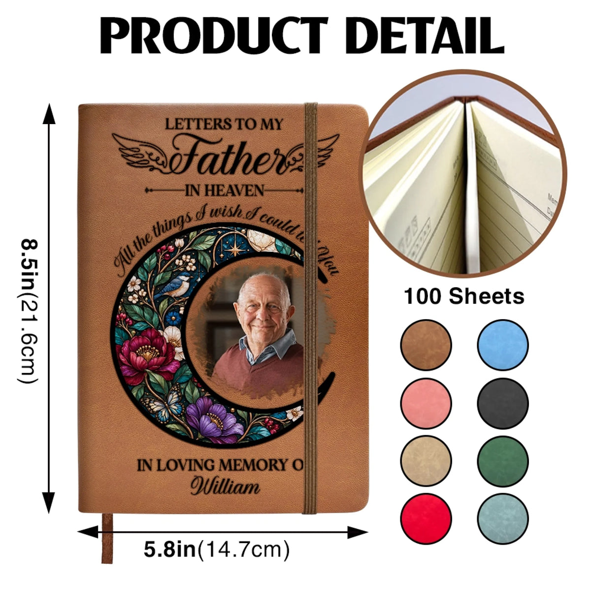 Personalized Memorial Leather Journal Product Details