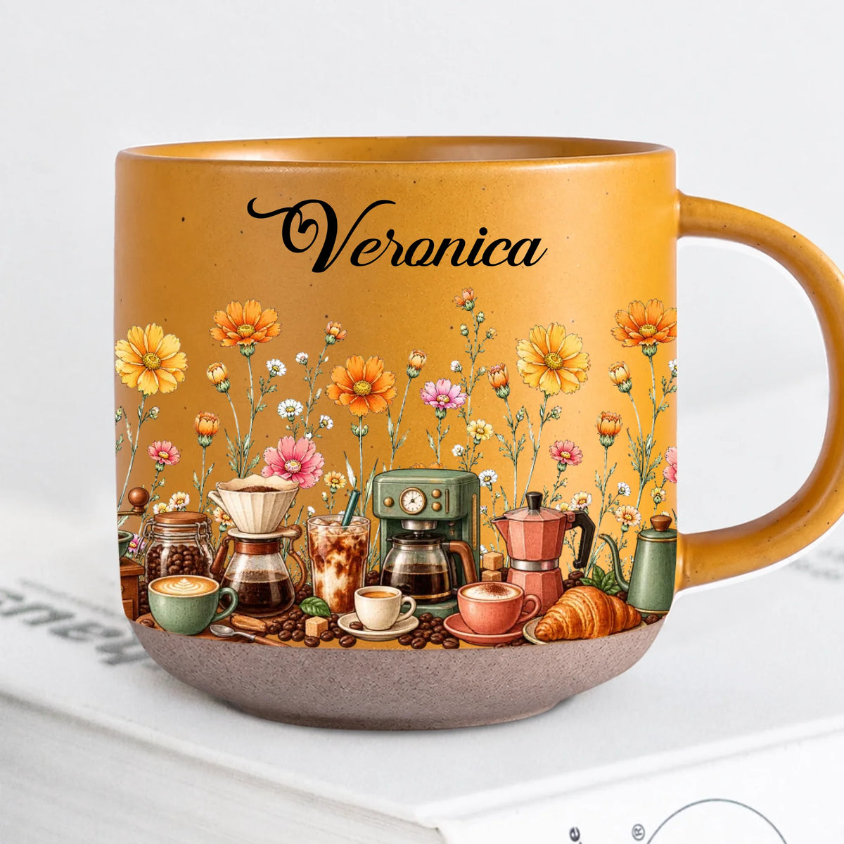 Personalized Yellow Coffee Lover Birth Month Flower Mug