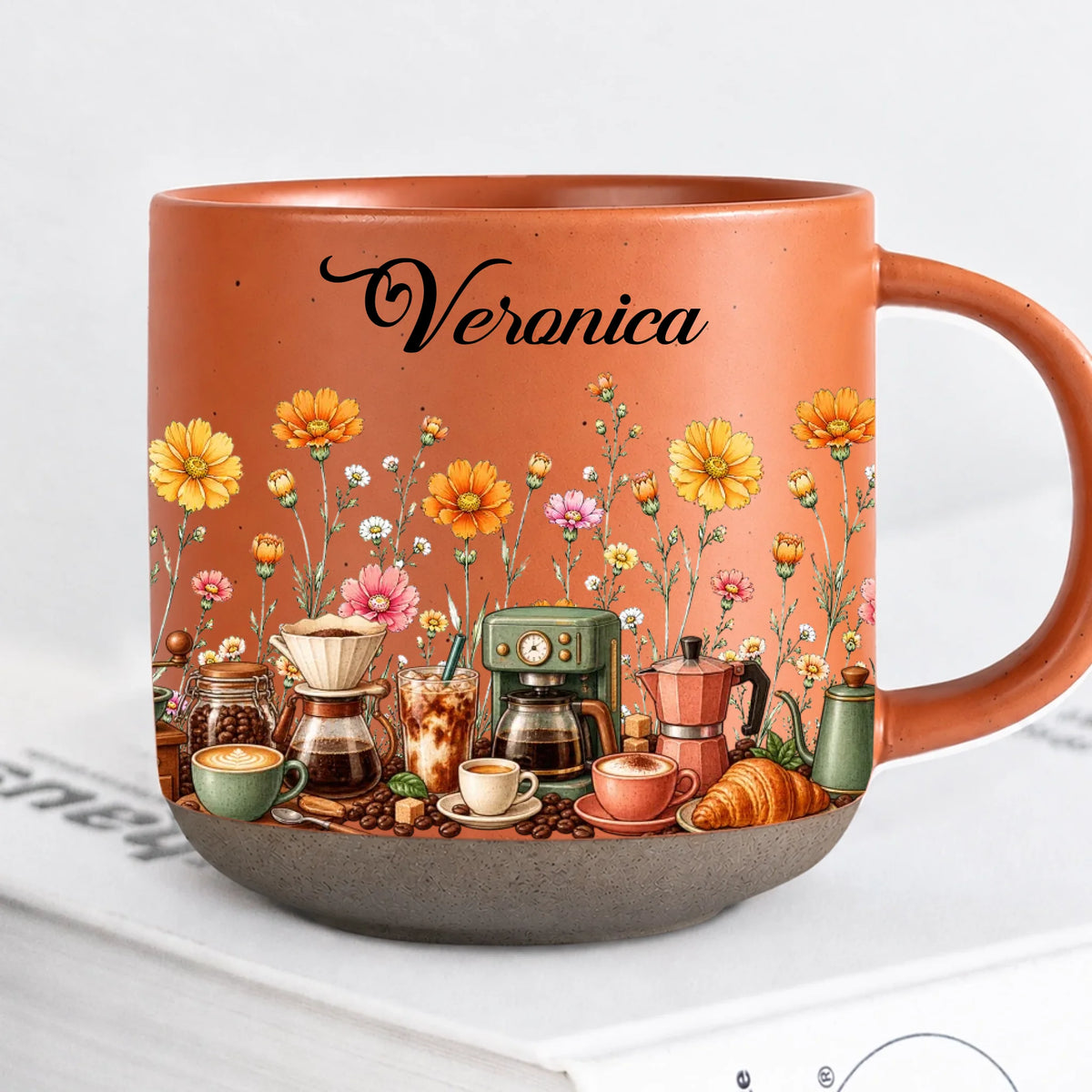 Personalized Orange Coffee Pottery Mug With Name