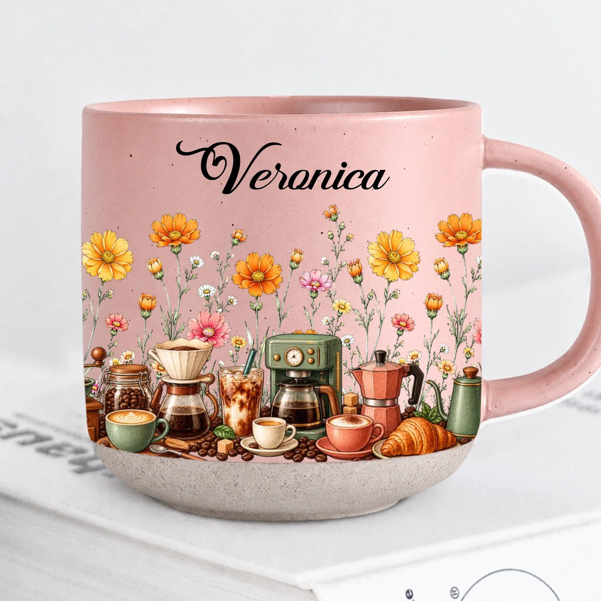 Personalized Pink Coffee Birth Month Flower Mug