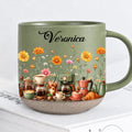Personalized Green Coffee Lover Floral Pottery Mug