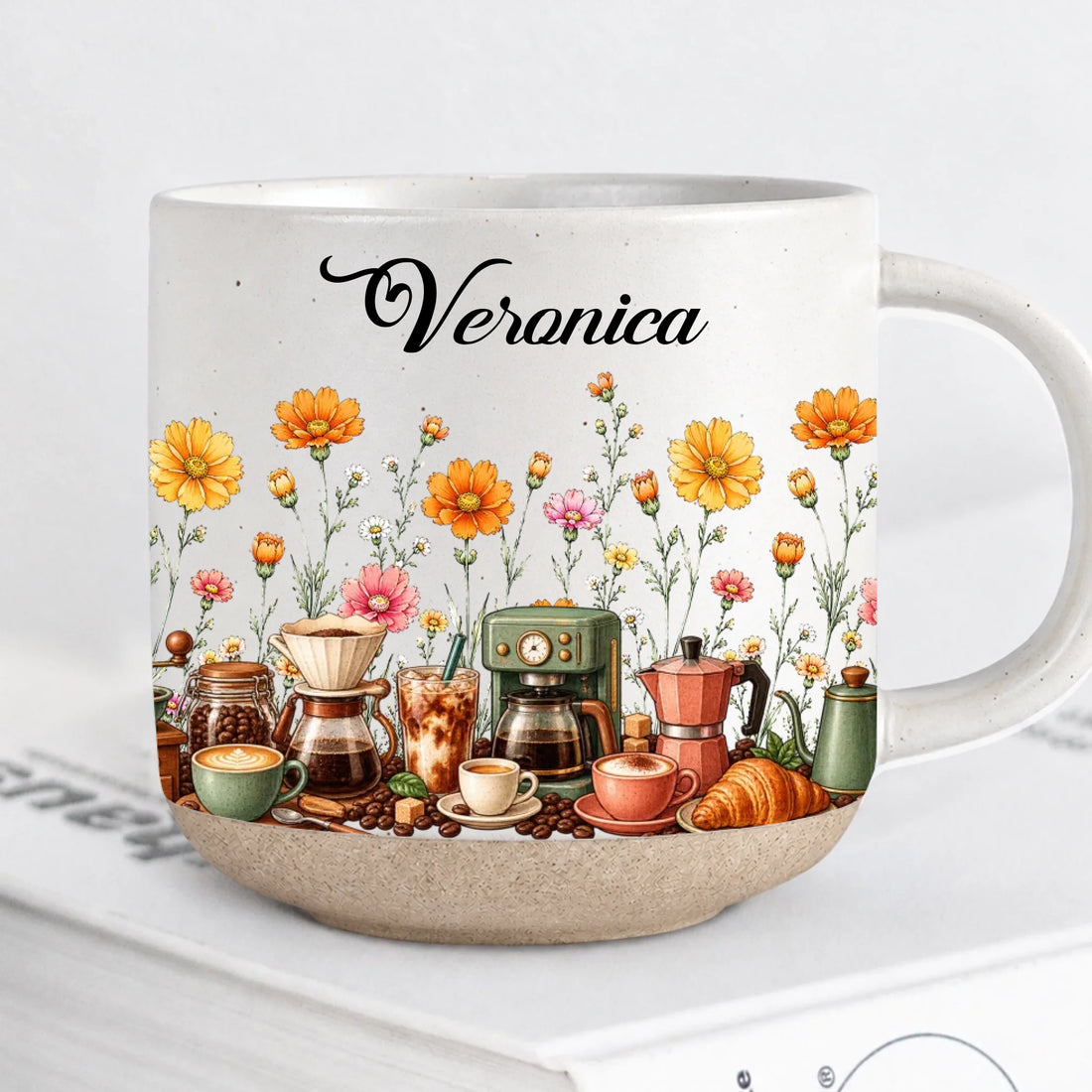 Personalized Coffee Birth Month Flower Pottery Mug With Name