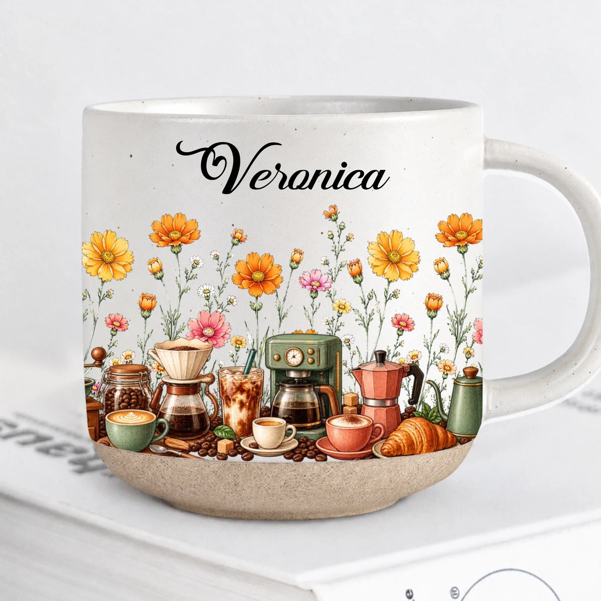 Personalized Coffee Birth Month Flower Pottery Mug With Name