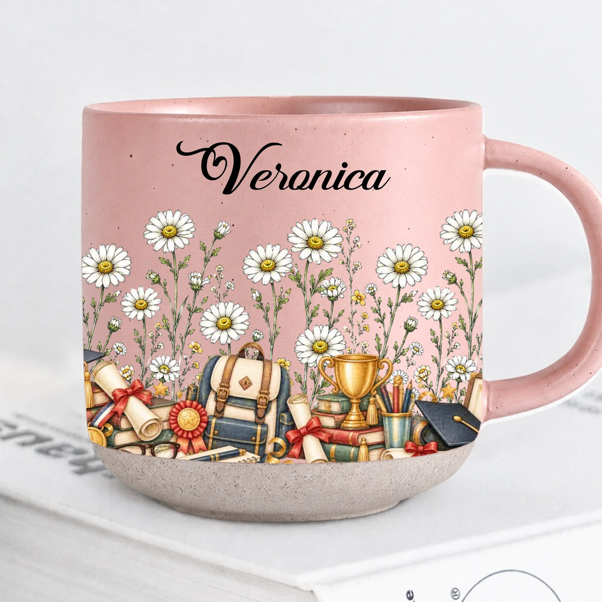 Personalized Pink Graduation Floral Pottery Mug