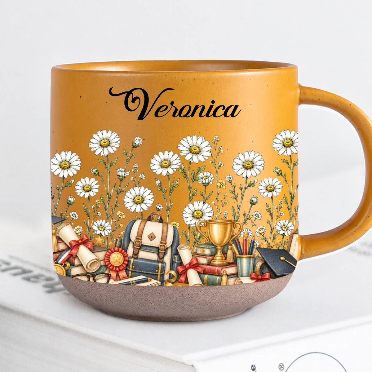 Personalized Yellow Graduate Birth Flower Pottery Mug