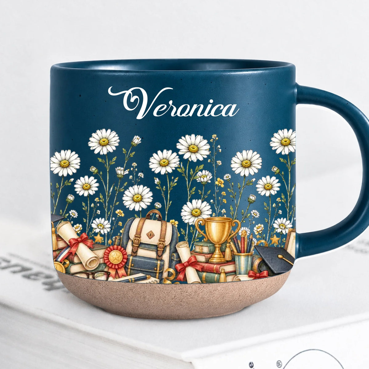Personalized Dark Blue Graduation Birth Month Flower Mug