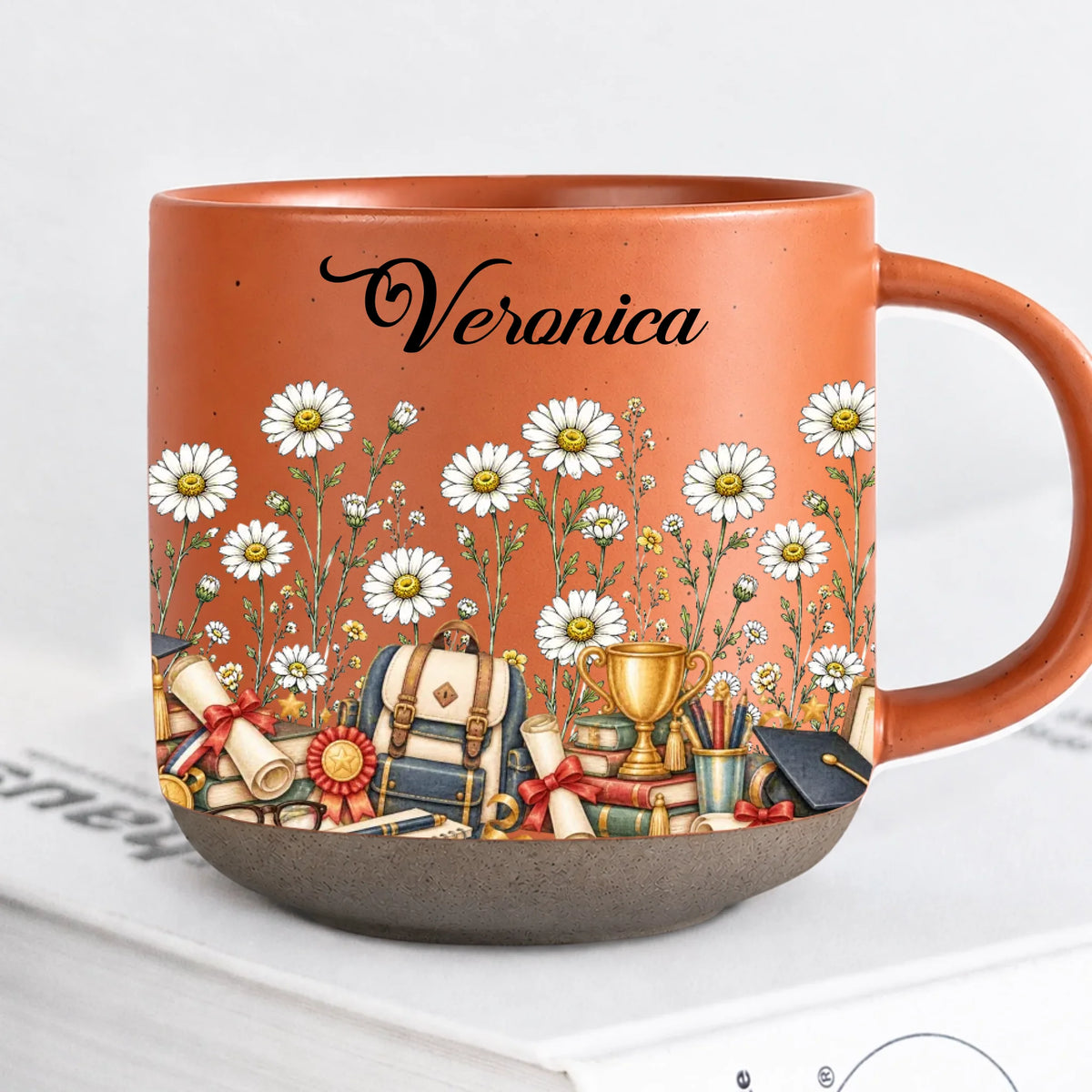 Personalized Orange Graduation Pottery Mug With Name