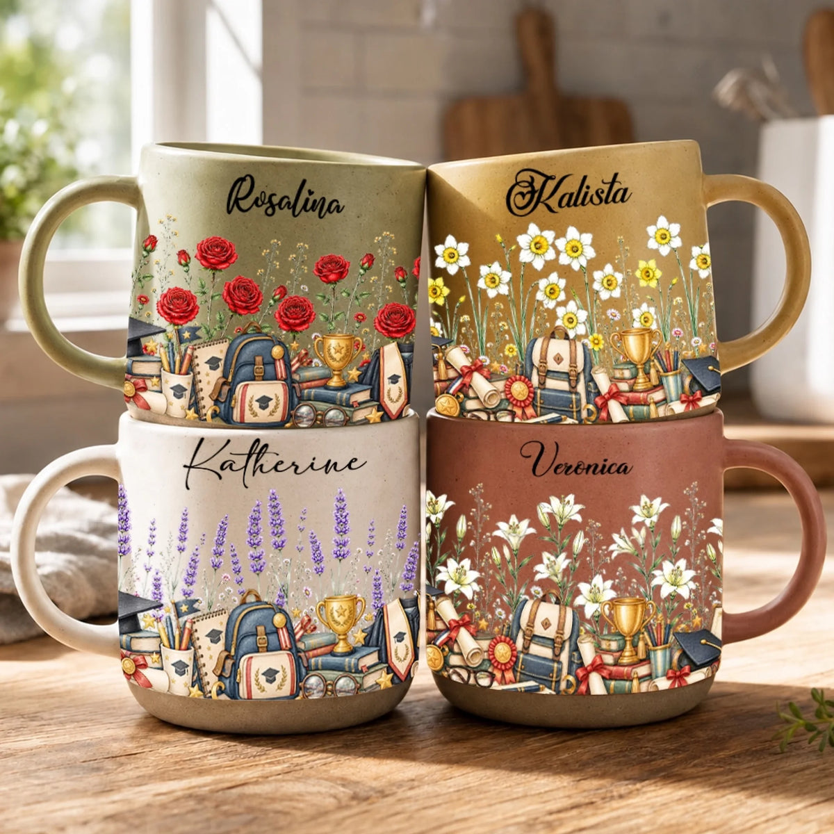 Personalized Graduation Mugs With Birth Month Flowers