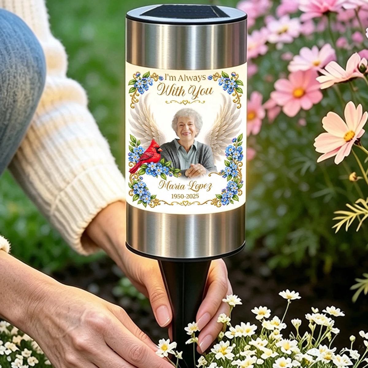 Personalized Memorial Garden Light With Photo And Name