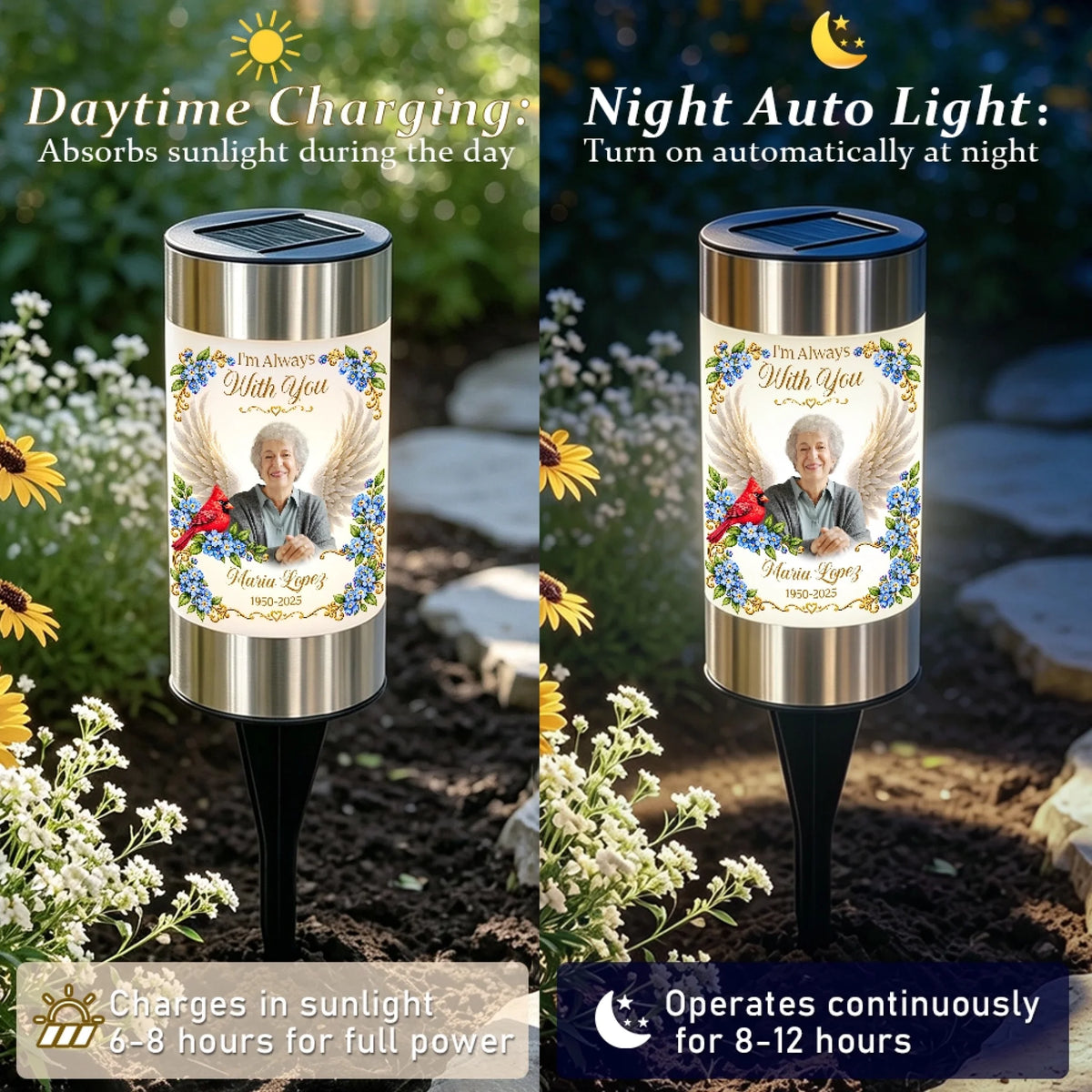Personalized Memorial Solar Garden Light Outdoor Remembrance Gift